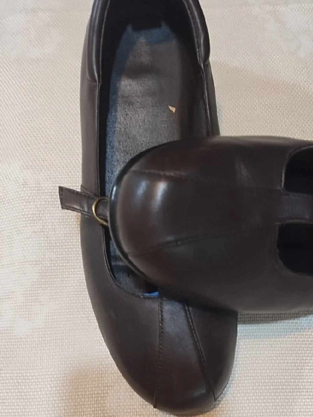 Women's Black T‑Strap Mary Jane Flats Leather 7.5 W Slip Resistant Orthopedic.